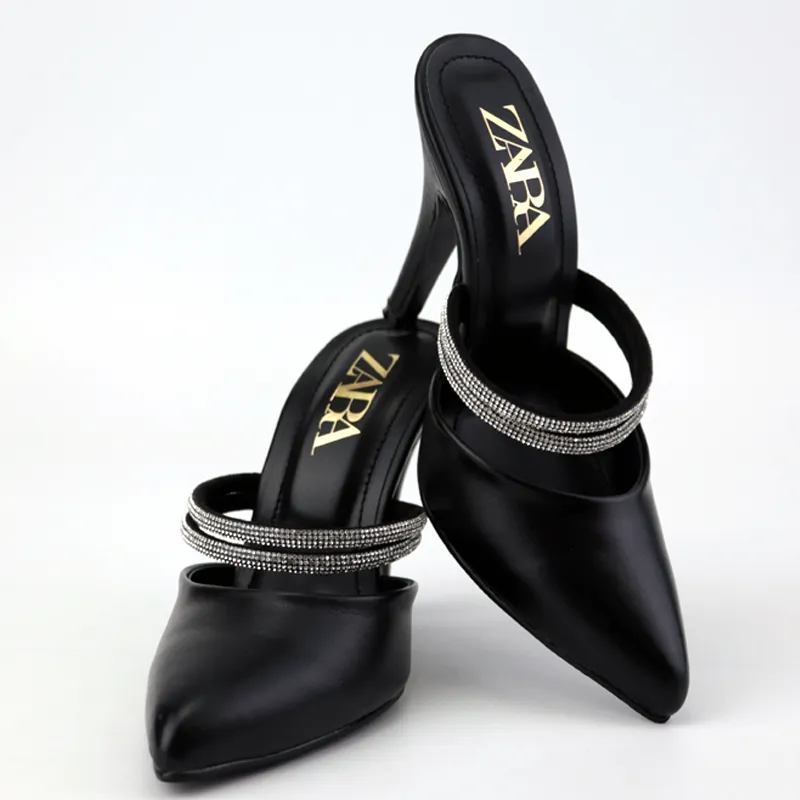 Rhinestone Decor Pointed Toe Mules Heels #10998 #22