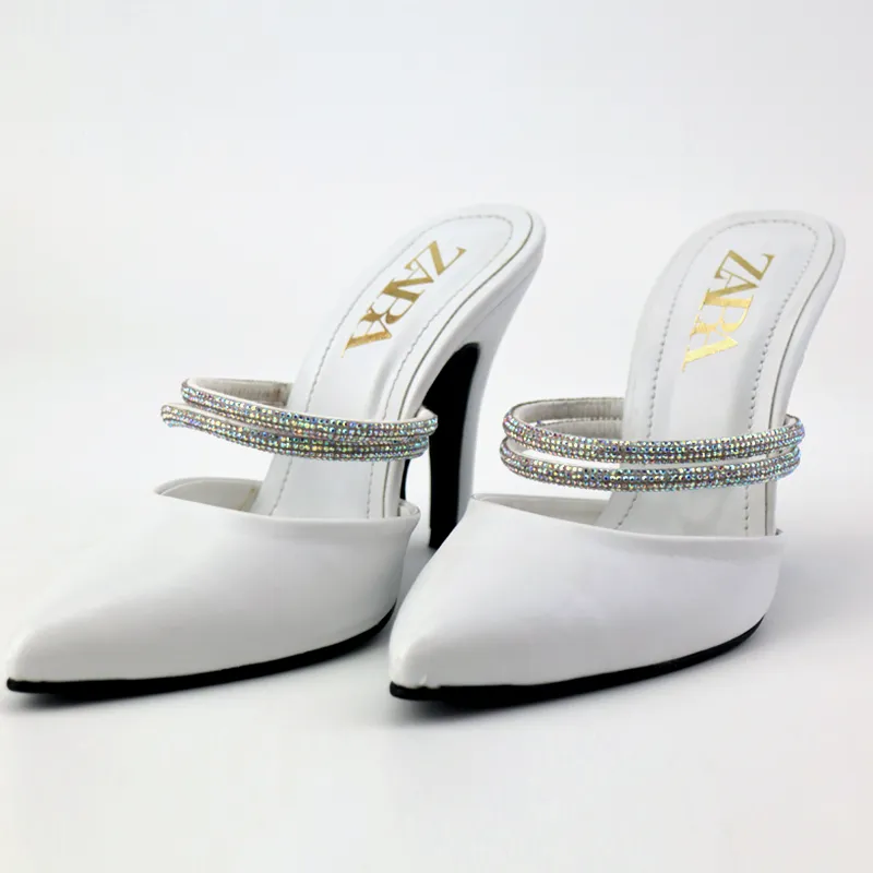 Rhinestone Decor Pointed Toe Mules Heels #10998 #22