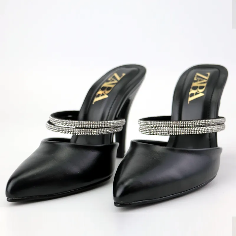 Rhinestone Decor Pointed Toe Mules Heels #10998 #22