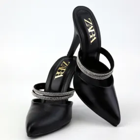Rhinestone Decor Pointed Toe Mules Heels #10998 #22