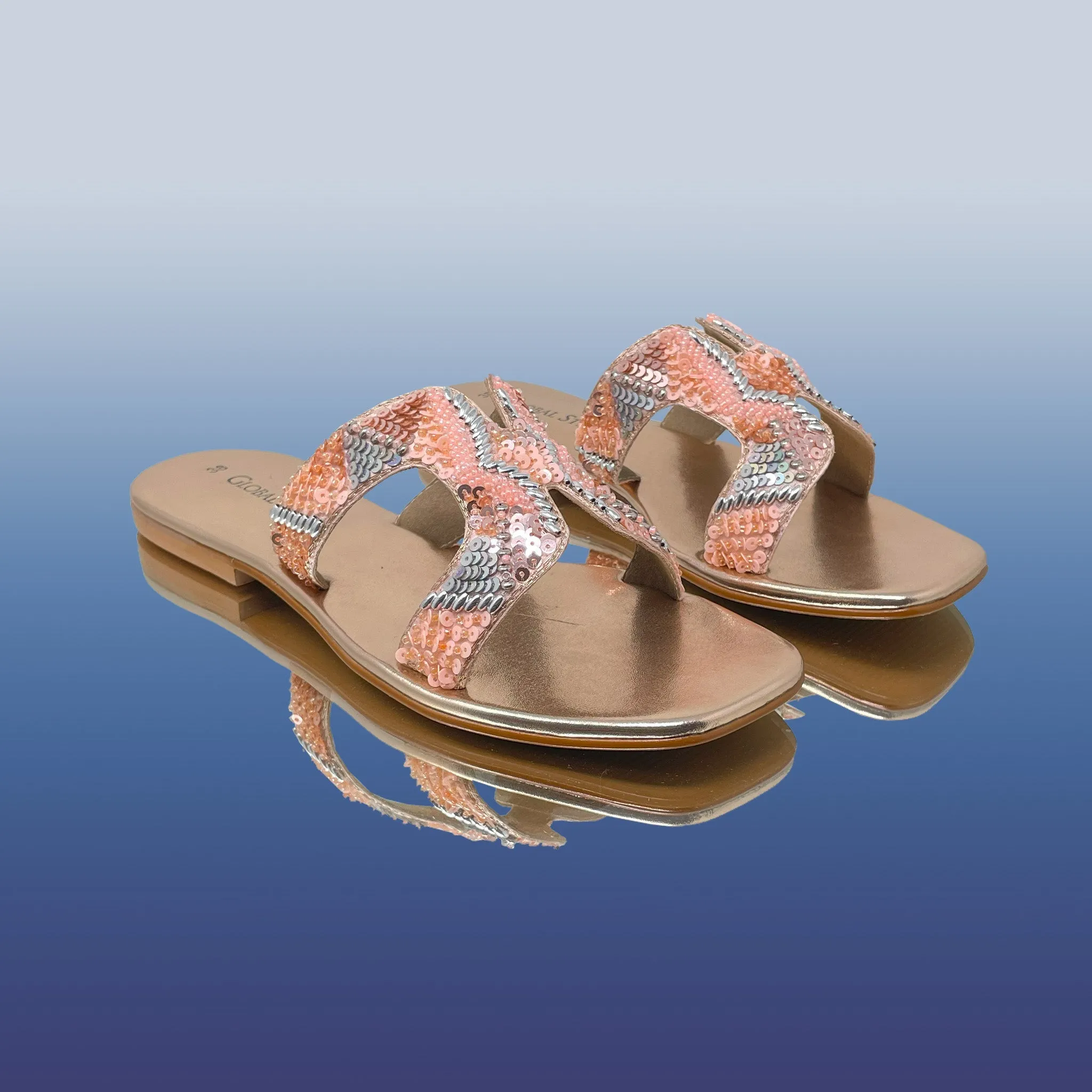 Rose embroidery square-toe flats