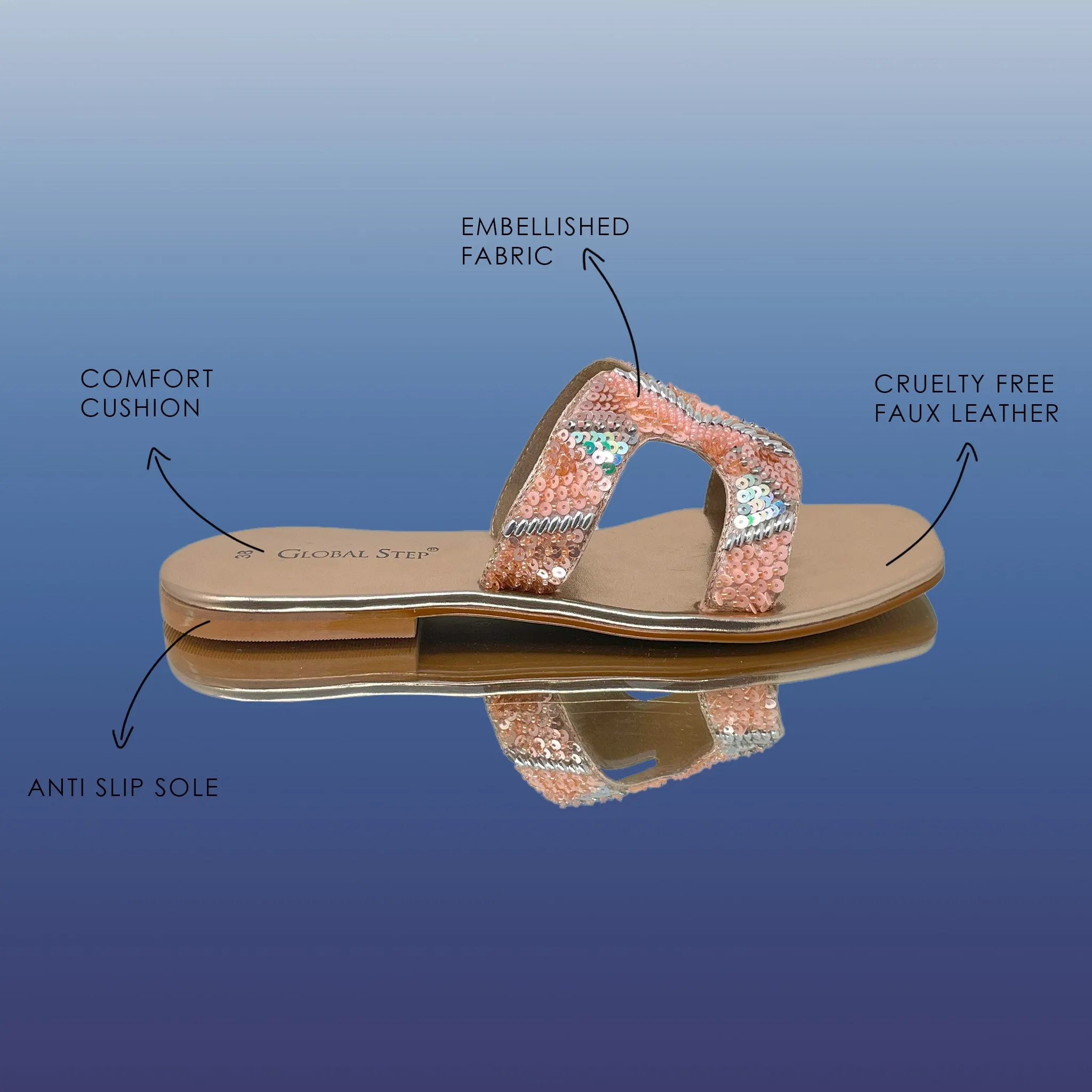 Rose embroidery square-toe flats