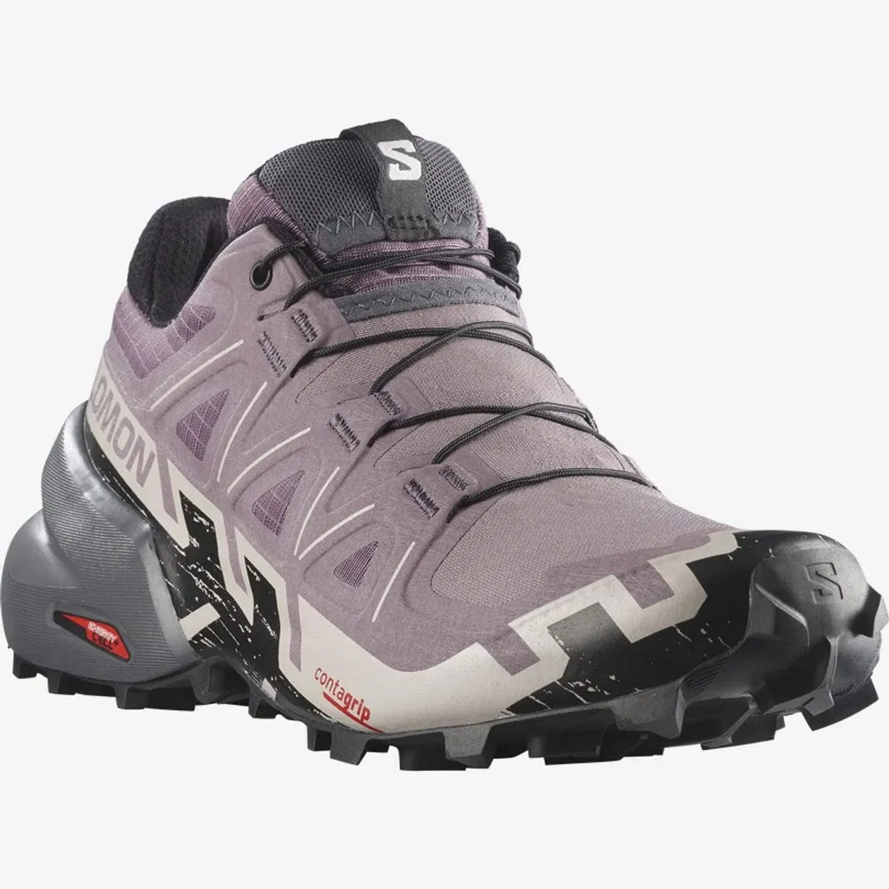 Salomon Women's Speedcross 6 Trail Runners- Moonscape/ Black