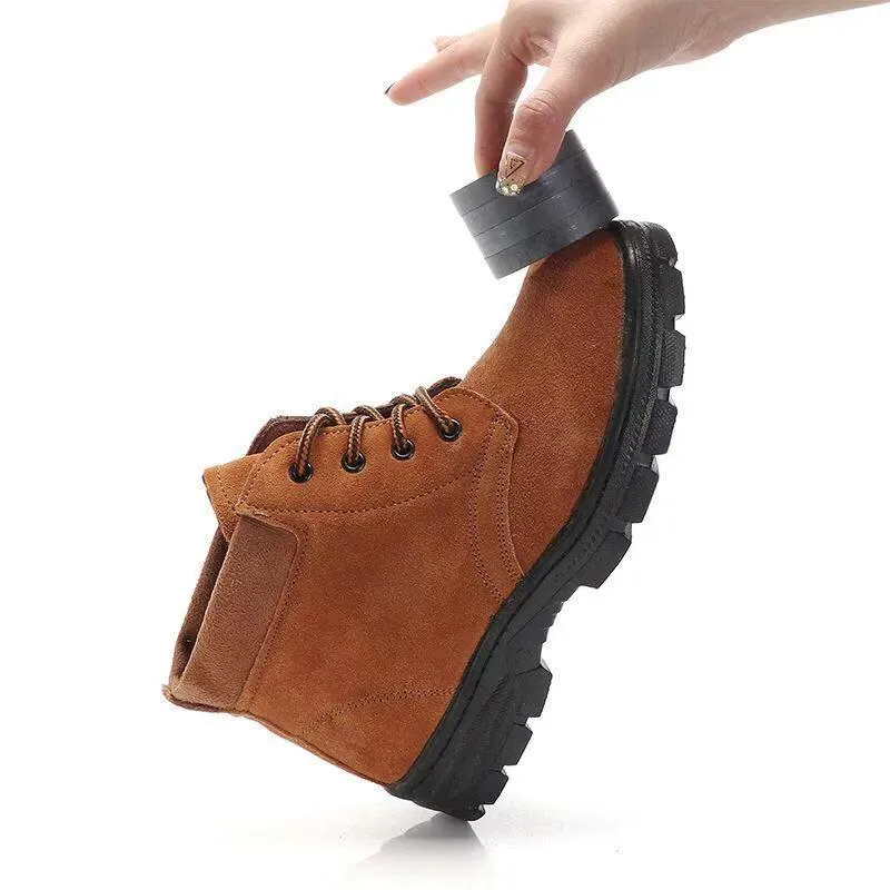Thick plush lined lace-up work combat boots for men | Chunky low heel anti-skid shoes