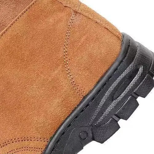 Thick plush lined lace-up work combat boots for men | Chunky low heel anti-skid shoes
