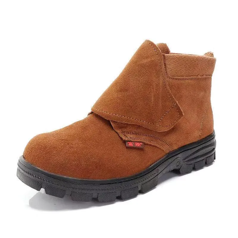 Thick plush lined lace-up work combat boots for men | Chunky low heel anti-skid shoes