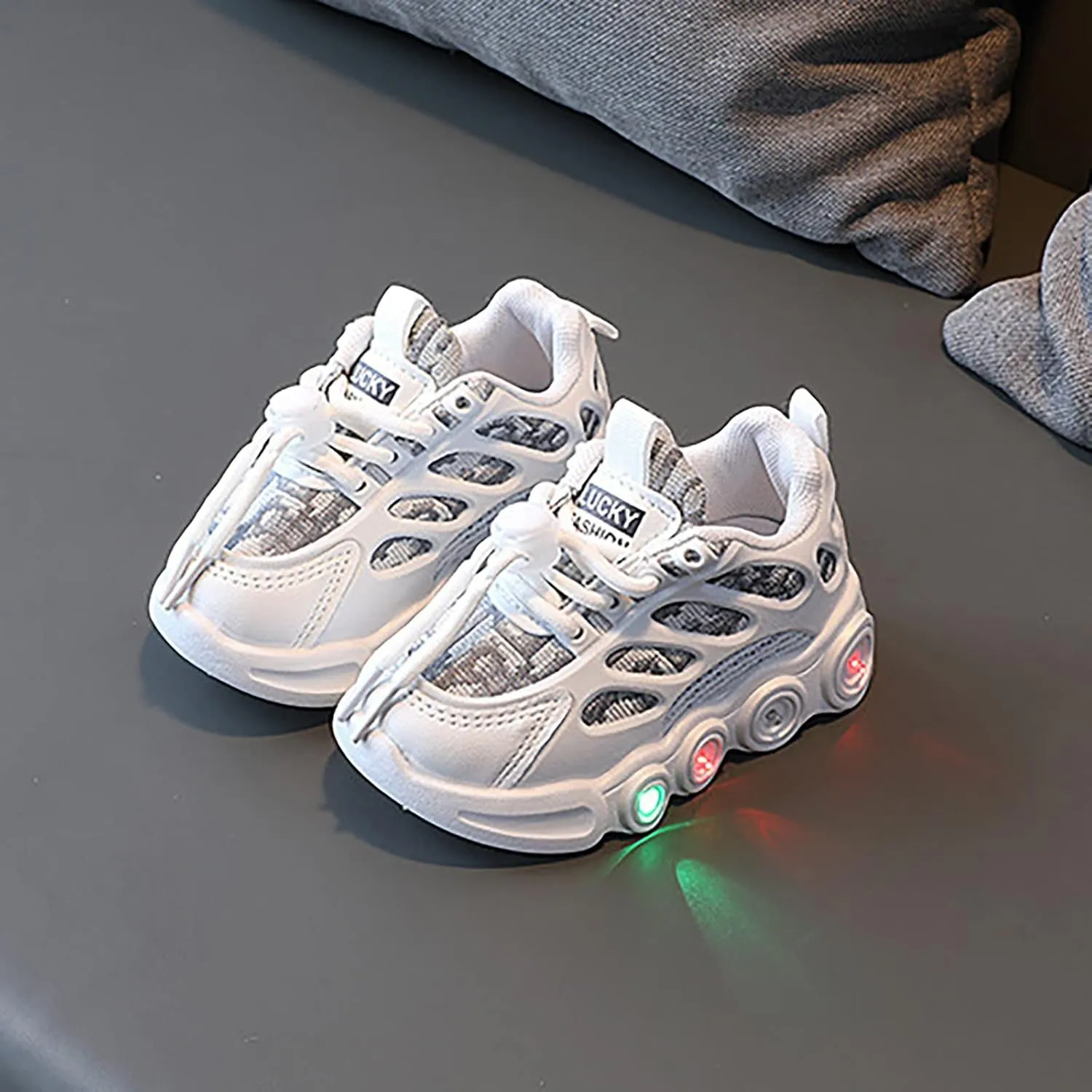 Toddler LED Light Up Shoes Boys Adjustable Strap Lightweight Flashing Tennis Sneakers Toddler Sport Running Shoes