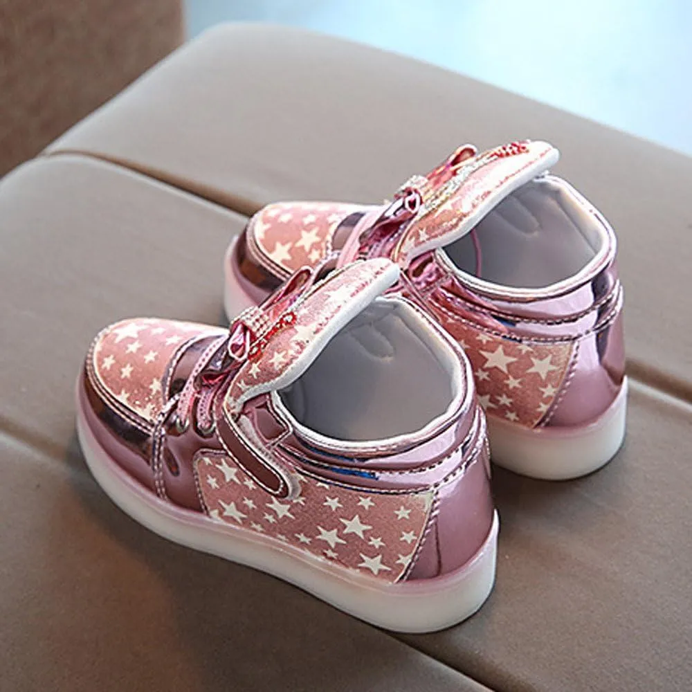 Toddler Light Up High Top Sneakers Boys Girls Fashion Star Bowknot Casual Colorful Luminous Sole Walking Shoes
