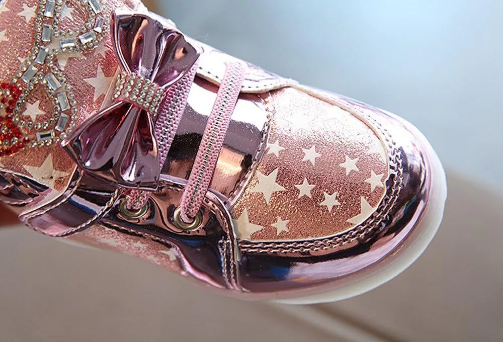 Toddler Light Up High Top Sneakers Boys Girls Fashion Star Bowknot Casual Colorful Luminous Sole Walking Shoes