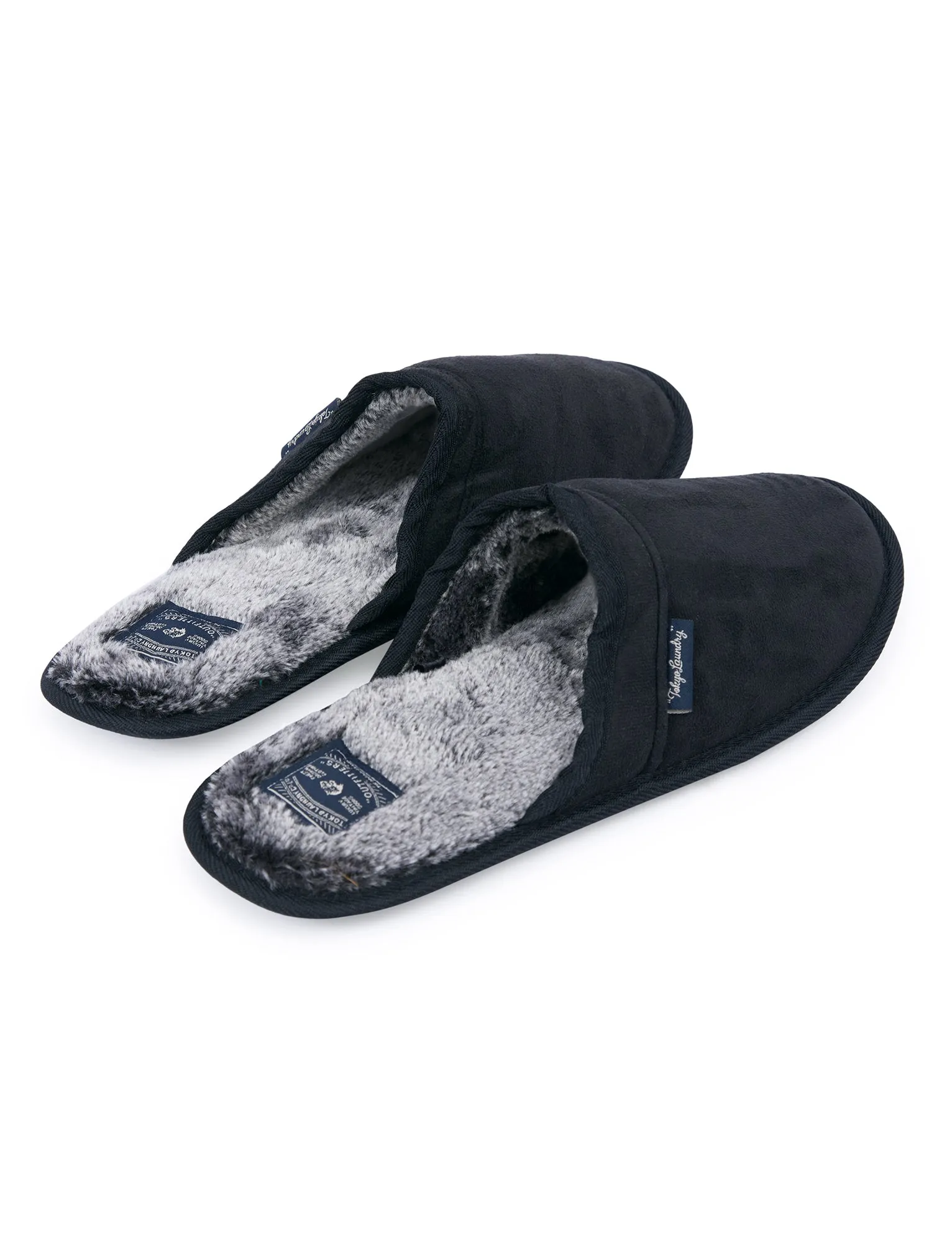 Tundra Faux-Suede Mule Slippers with Faux Fur Lining in Jet Black - Tokyo Laundry