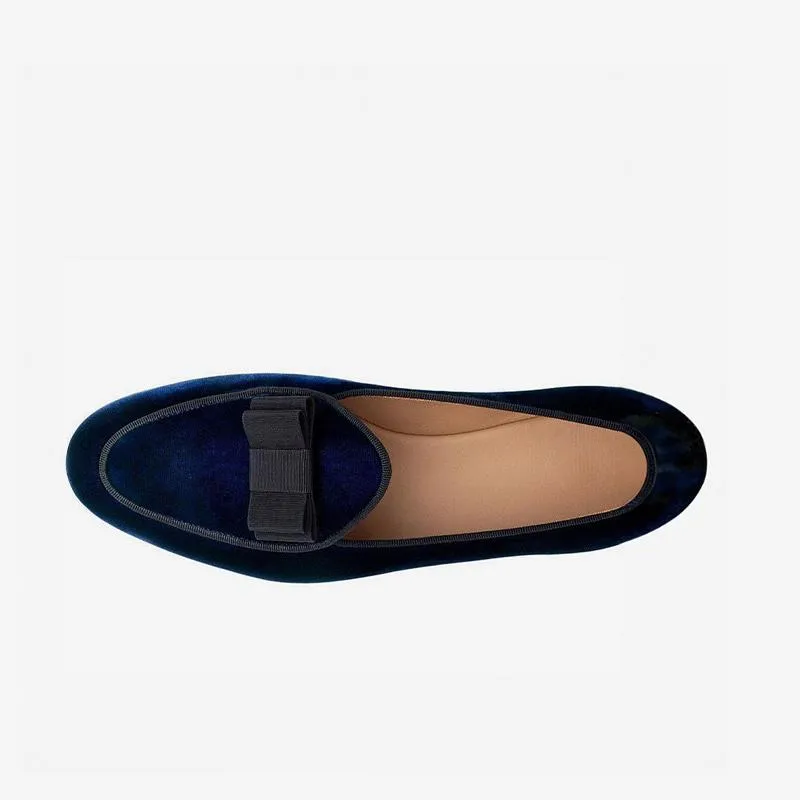 Velvet Round Toe Loafers with Bow