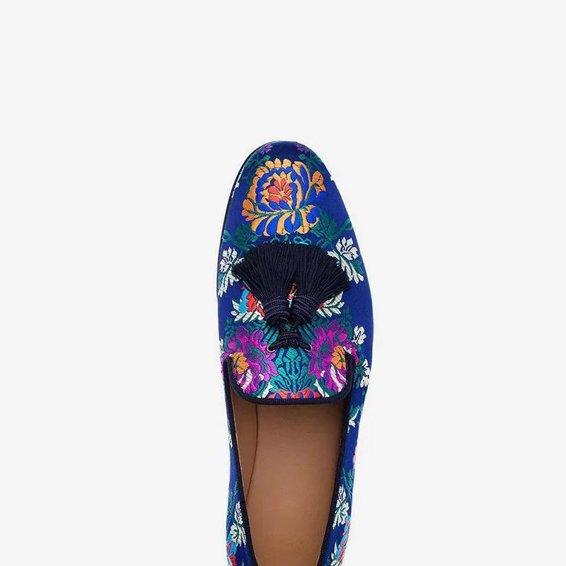 Vibrant Floral Embroidered Velvet Loafers