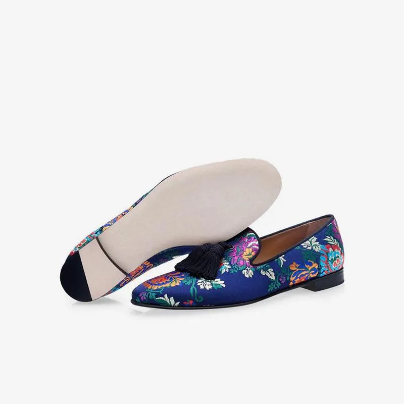 Vibrant Floral Embroidered Velvet Loafers