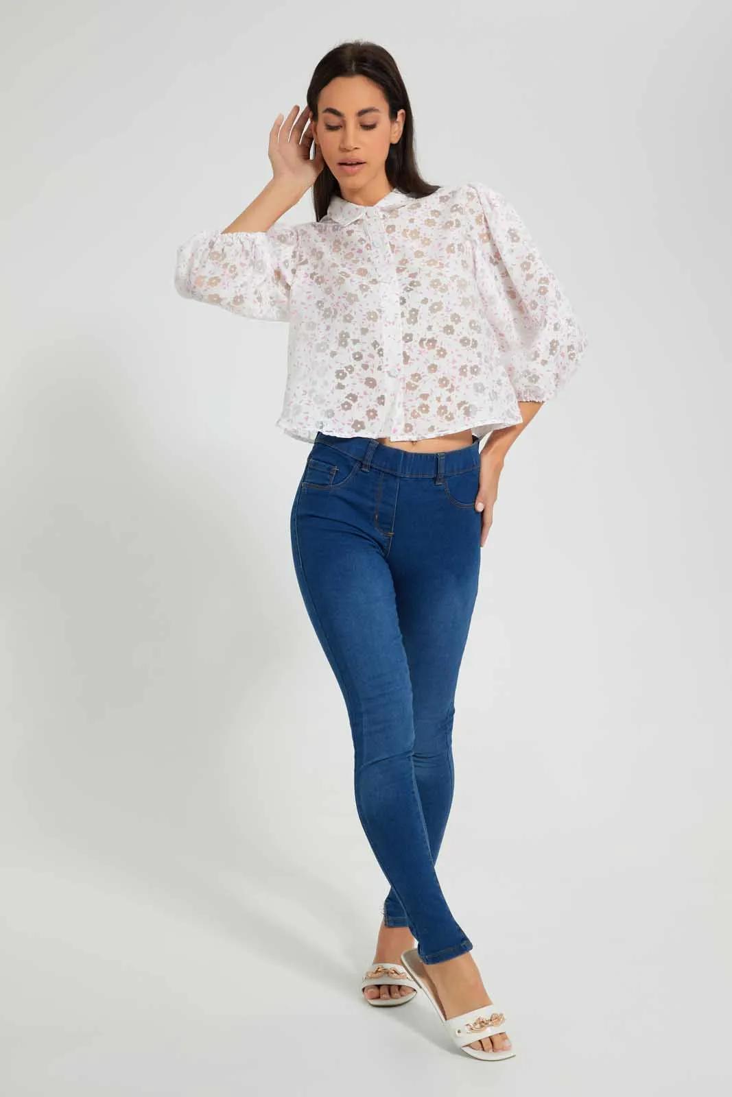 White Floral Organza Shirt