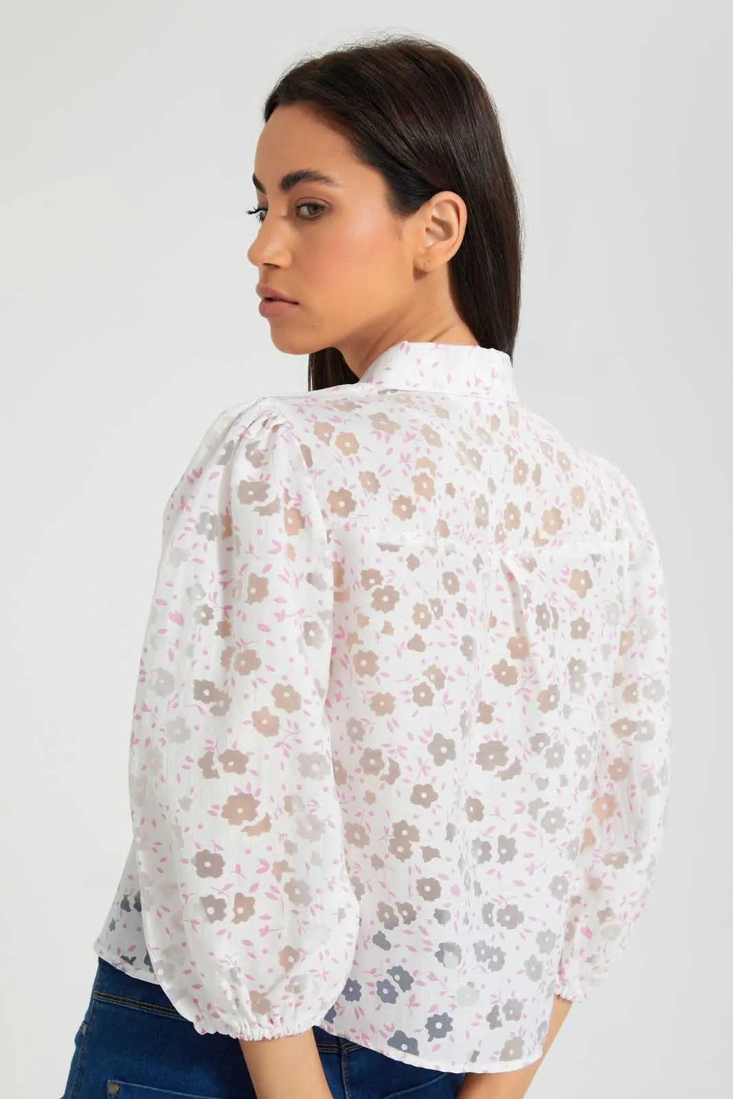 White Floral Organza Shirt