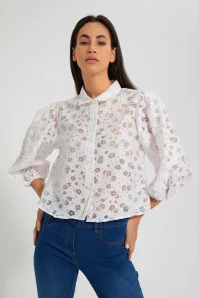 White Floral Organza Shirt
