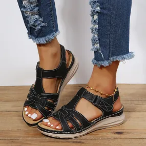 Women wedge sandals hollow magic tape peep toe walking sandals