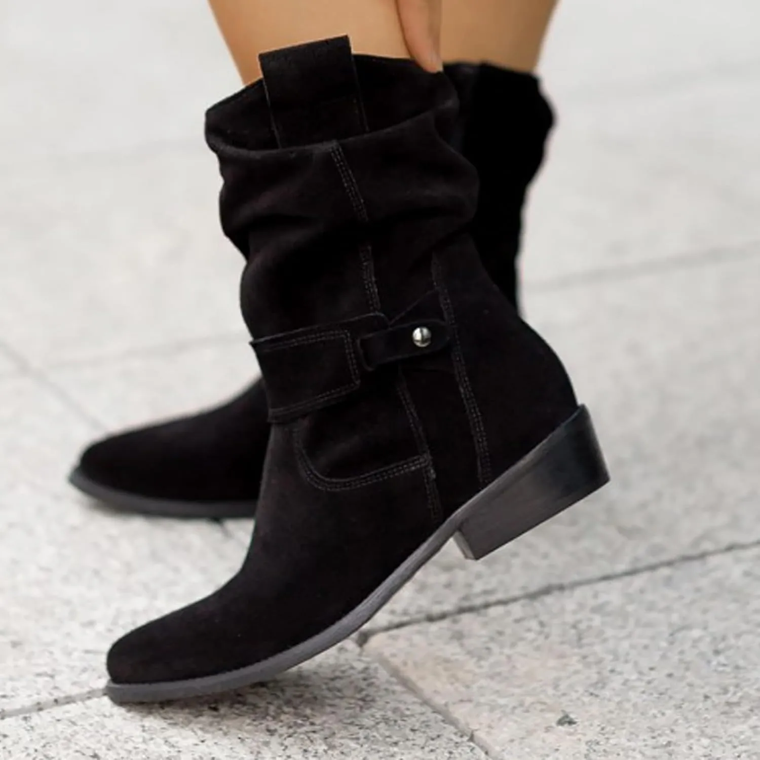 Womens Boots Insulated Warm Flock Thick Heel Boots for Women Side Zipper Durable Soft Winter Boots for Women