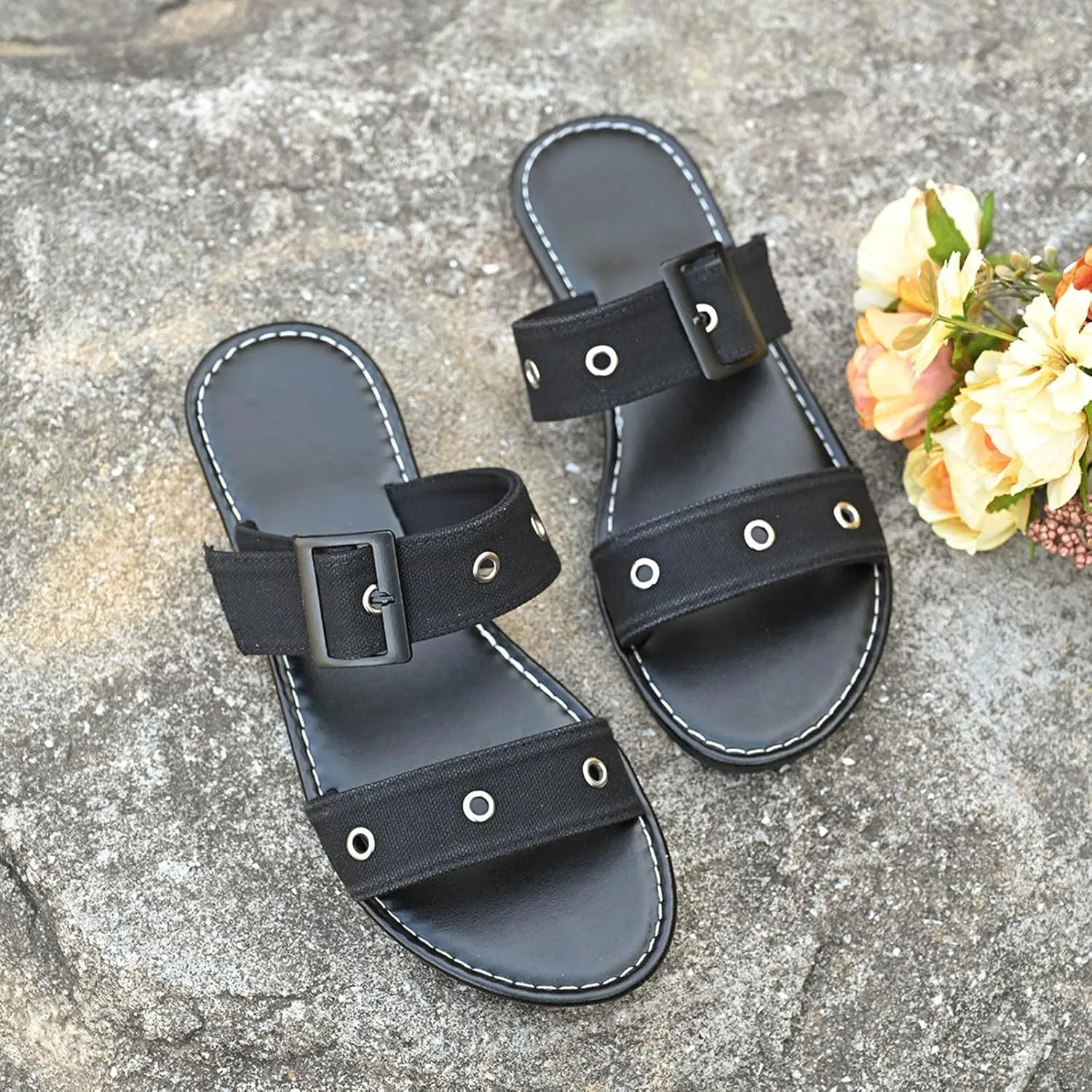 Women's Casual Flat Slippers Summer Open Toe Low Sandals 2025 Vintage Outdoor Indoor Beach Shoes Soft Walk Sandals