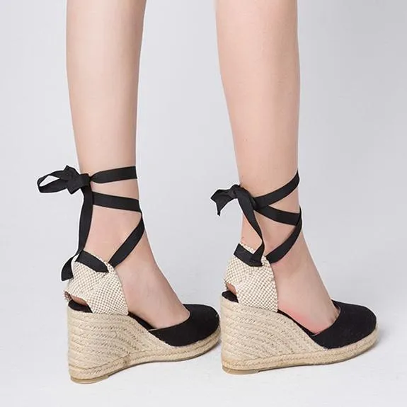Women's closed toe lace-up espadrille wedge sandals