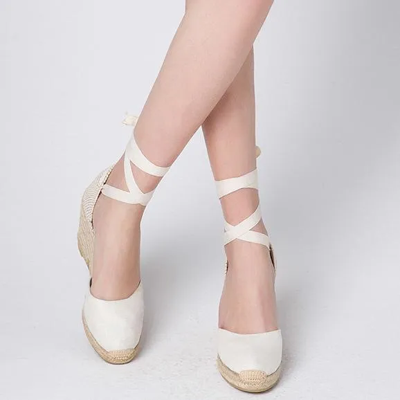 Women's closed toe lace-up espadrille wedge sandals