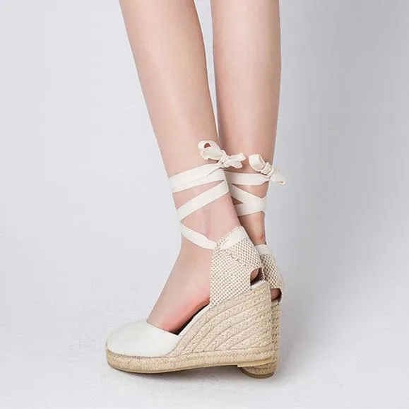 Women's closed toe lace-up espadrille wedge sandals