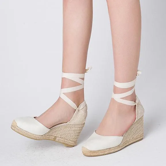 Women's closed toe lace-up espadrille wedge sandals
