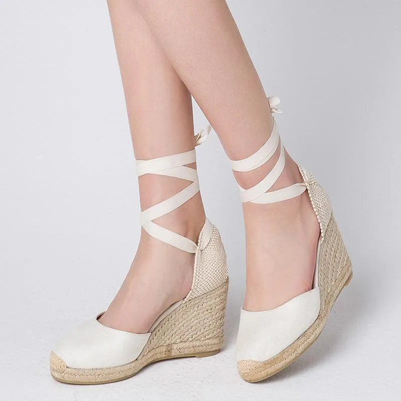 Women's closed toe lace-up espadrille wedge sandals