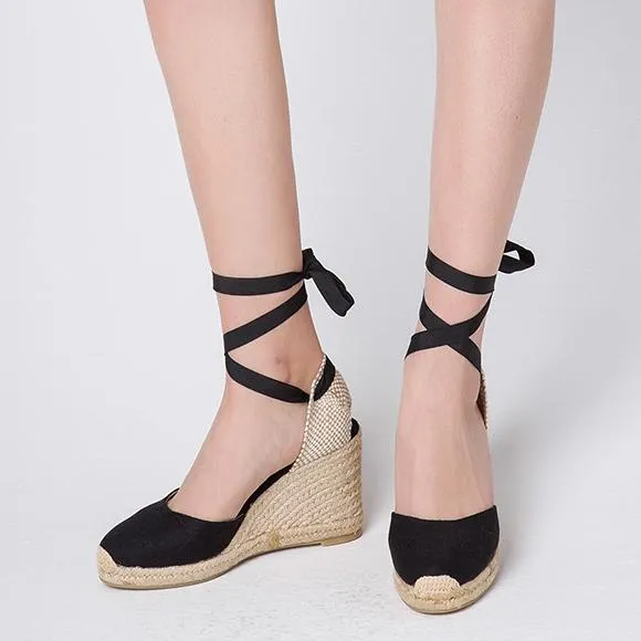 Women's closed toe lace-up espadrille wedge sandals