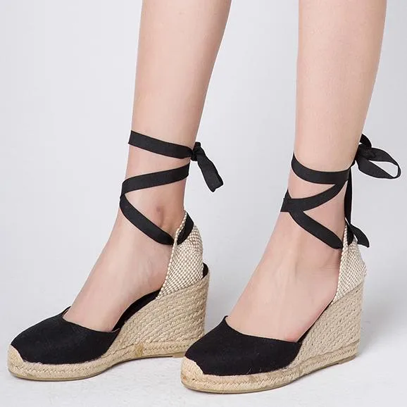 Women's closed toe lace-up espadrille wedge sandals