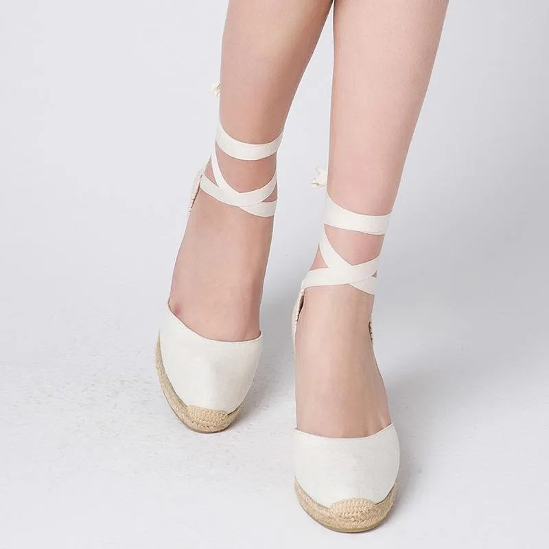 Women's closed toe lace-up espadrille wedge sandals