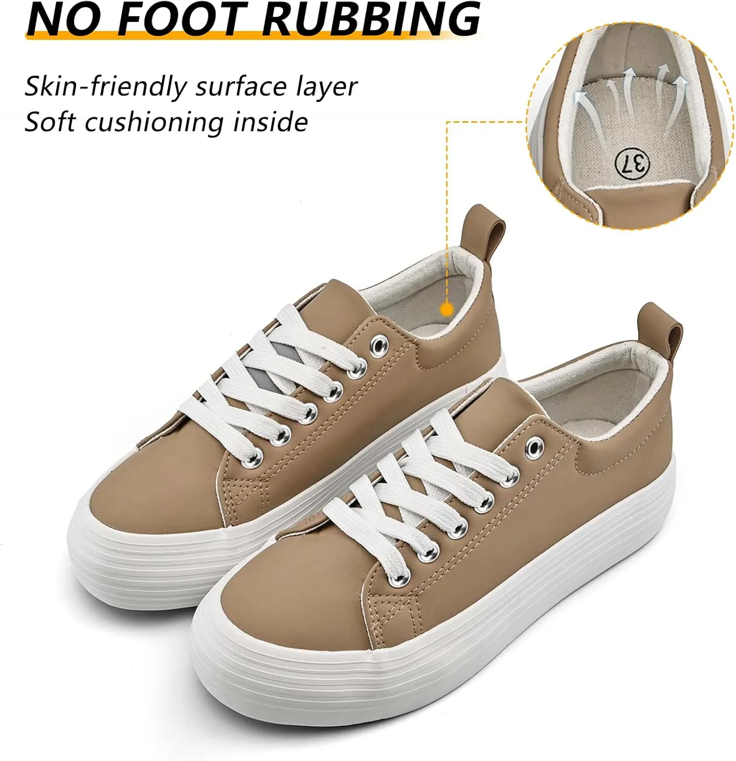 Women's High Platform Fashion Sneakers, White, Breathable, Lace Up, Tennis Shoes, Comfortable, Casual