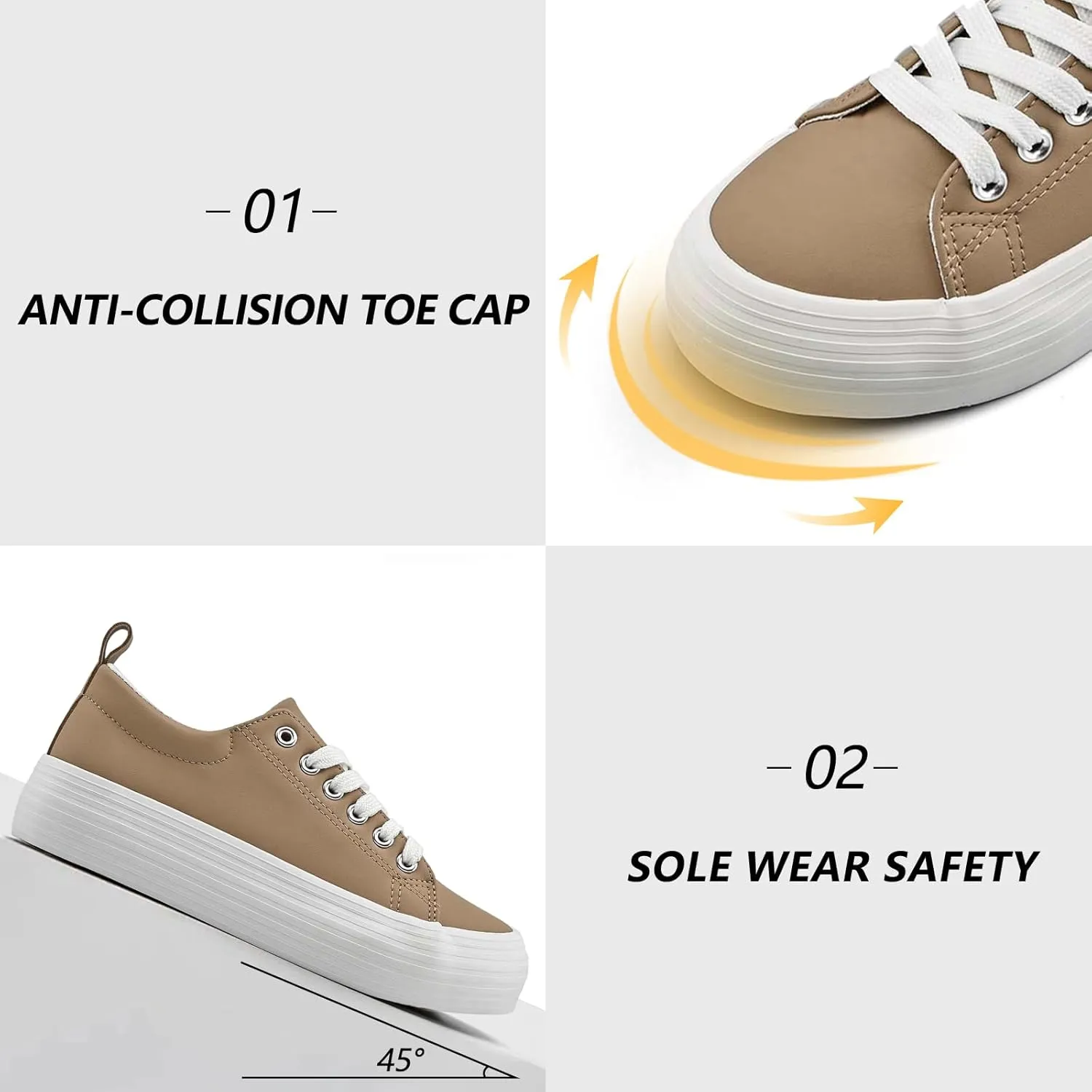 Women's High Platform Fashion Sneakers, White, Breathable, Lace Up, Tennis Shoes, Comfortable, Casual