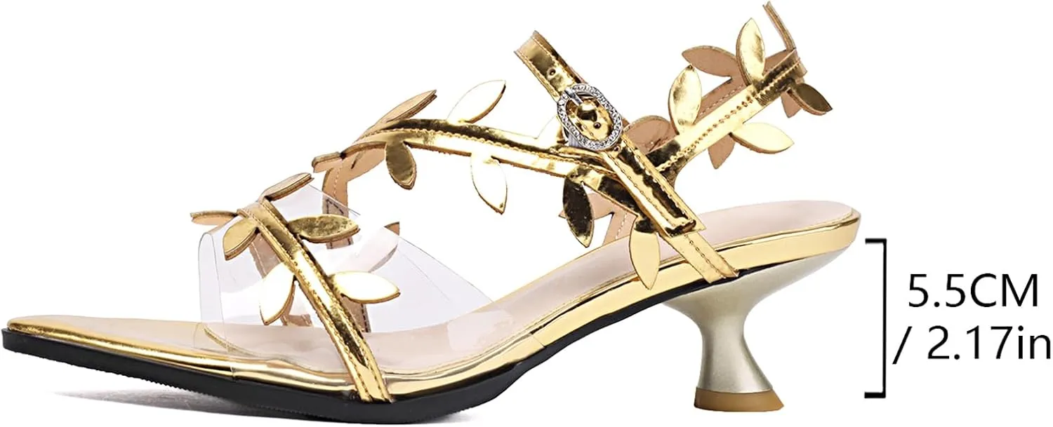 Women's kitten heel Strappy Clear Sandals Elegant Tie Up Pointed Toe Sandals