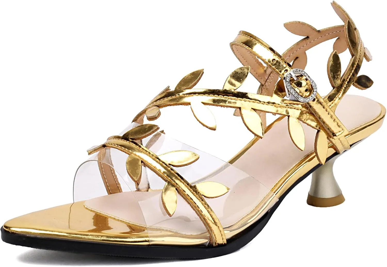 Women's kitten heel Strappy Clear Sandals Elegant Tie Up Pointed Toe Sandals