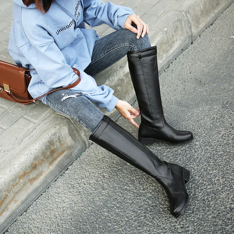 Women's knee high riding boots with buckle