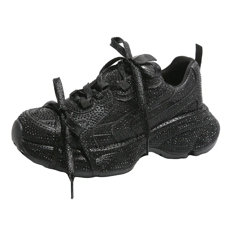 Women's Luxury Bling Platform Sneakers – High-Quality Fashion Lace-Up Tennis Shoes for Running & Outdoor Casual Wear