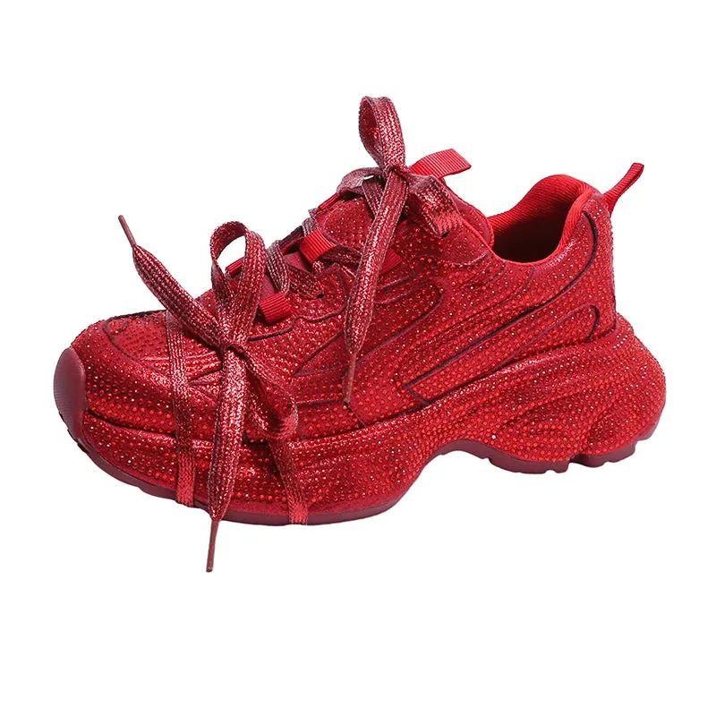 Women's Luxury Bling Platform Sneakers – High-Quality Fashion Lace-Up Tennis Shoes for Running & Outdoor Casual Wear