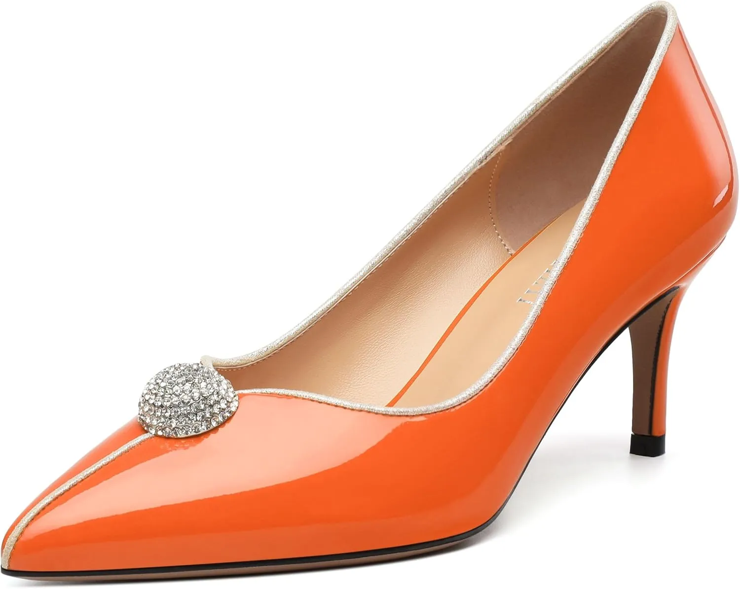 Women's Pointed Toe Heels for Women Stiletto Kitten Heel Slip-on Patent Pumps Elegant Dress Party Wedding Rhinestones Shoes 2.5 inch