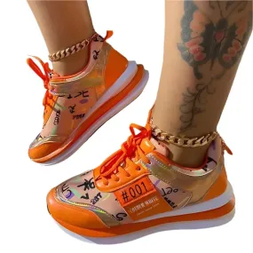 Women's Running Platform Sneakers - Thick Bottom, Casual Vulcanized Shoes, Orange, Sizes up to 43