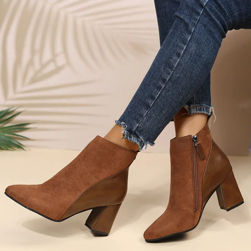 Women's side zip chunky block heel booties | Fall winter ankle boots