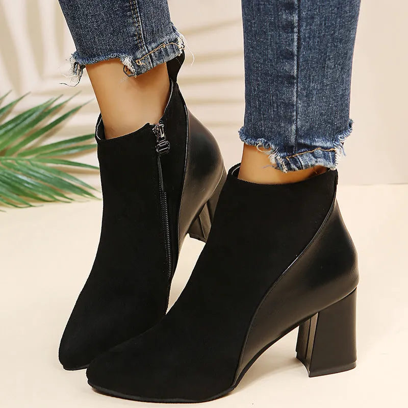 Women's side zip chunky block heel booties | Fall winter ankle boots