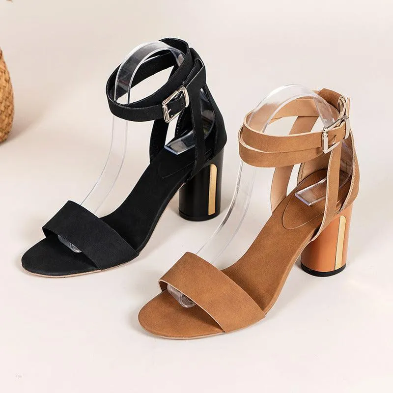Women’s Thick Heel Square Toe Sandals – Ankle Strap