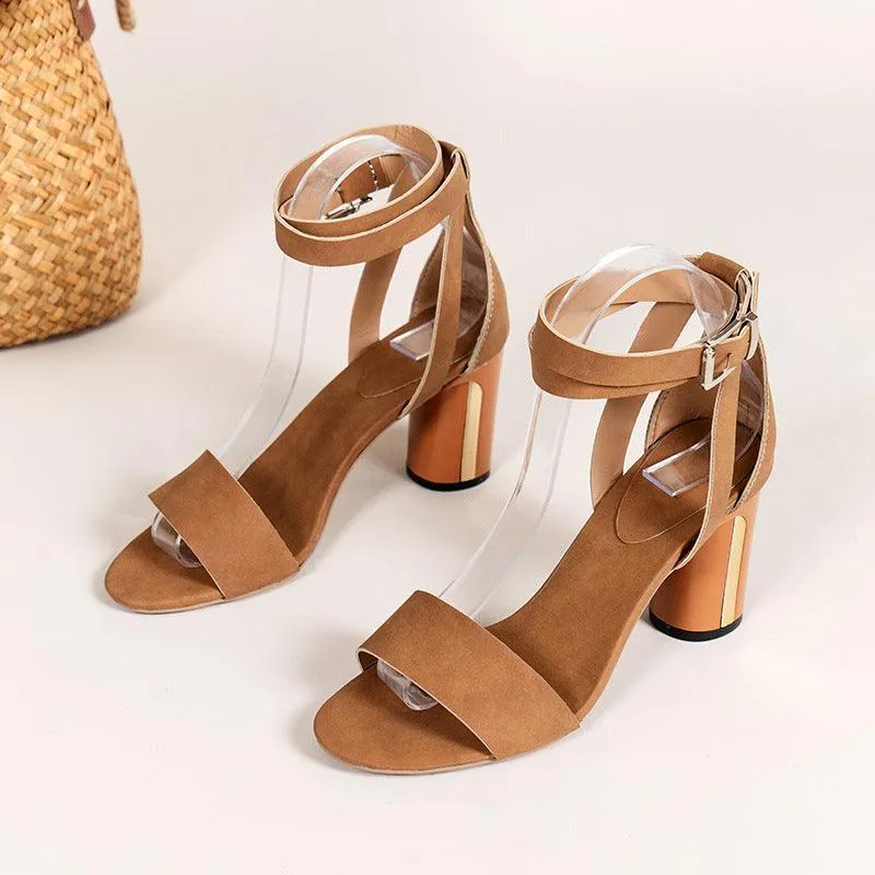 Women’s Thick Heel Square Toe Sandals – Ankle Strap