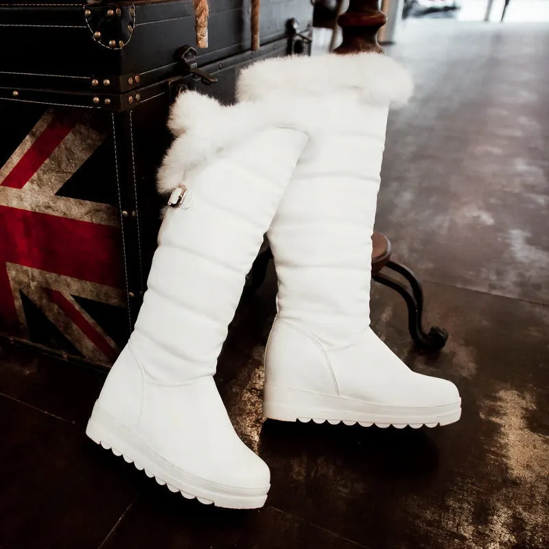 Women's winter faux fur warm chunky platform knee high snow boots